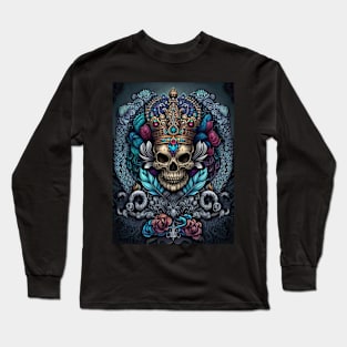 Regal Crowned Skull with Floral Majesty Long Sleeve T-Shirt